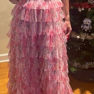 Elegant Pink Floral Tiered Dress